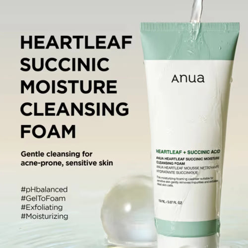 Anua - HEARTLEAF SUCCINIC MOISTURE CLEANSING FOAM